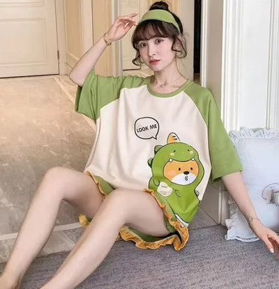 Konstanze - Gerüschtes Pyjama-Set mit Übergrößen-Shirt und Kurzhosen für Frauen