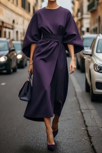 Annika | Damen Midikleid Taillengürtel Elegant Feminin Business Modern in Violett