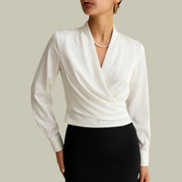Verena | Damen Satin Wickelbluse Elegant Luxuriös Feminin Business in Weiß
