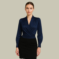 Verena | Damen Satin Wickelbluse Elegant Luxuriös Feminin Business in Blau