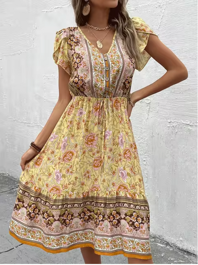 Reliza | Boho Midi-Sommerkleid mit Blumenprint