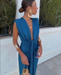 Charlotte | Damen Maxikleid Plisseerock Weit Elegant Festlich Fließend in Blau