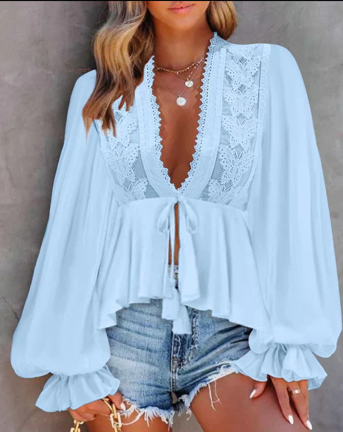 Bryanna® | Damen-Spitzenoberteil mit Puffärmeln