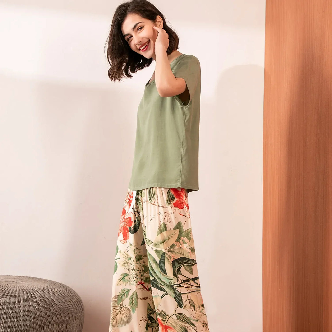 Embe- Sommer Lounge-Set mit Kurzem Oberteil und Langer Hose für Damen