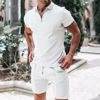 Pietro™ Premium-Strickset mit Struktur mit Zip-Poloshirt in Weiß