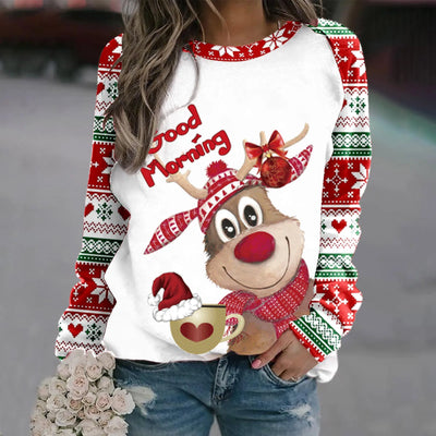 Romina - Warmer Pullover mit Rundhalsausschnitt und 3D Gedrucktem Weihnachts-Rentier für Frauen