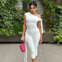Odessa™ Set mit One-Shoulder-Bluse und Eleganter Caprihose in Weiß