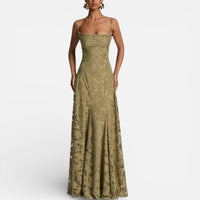 Geneviève | Damen Abendkleid Lang Spitze Spaghettiträger Elegant Festlich in Grün