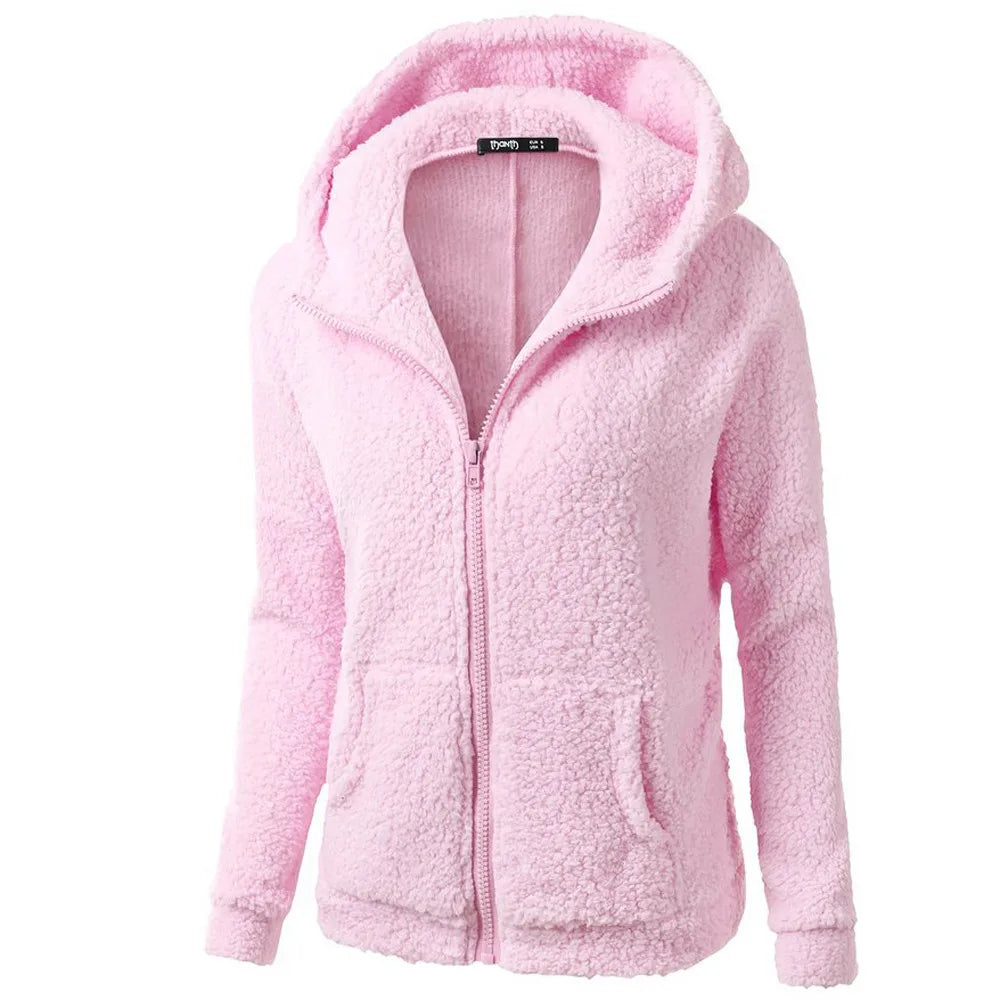 Eleganter Warmer Kapuzenpullover aus Teddy-Fleece mit Reissverschluss für Damen | Ideal für den Winter