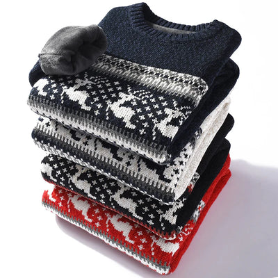 David - Warmer Jacquard-Strickpullover mit Rundhalsausschnitt und Weihnachtsmotiv für Männer