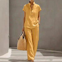Marelisse™ Set aus leichtem und atmungsaktivem Stoff mit lockerer Bluse und weiter Hose in Gelb