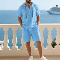 Portofino Coast™ Set Aus Baumwoll-Leinen Mit Moderner Kapuzenshirt in Hellblau