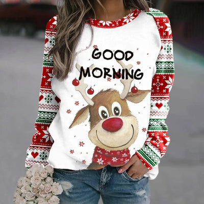 Romina - Warmer Pullover mit Rundhalsausschnitt und 3D Gedrucktem Weihnachts-Rentier für Frauen