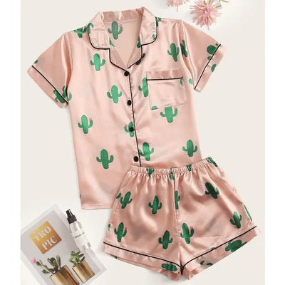 Roswitha - Seidensatin-Pyjamaset mit Kurzärmeligem Oberteil und Kurzhose für Frauen