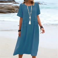 Kleid Alessia™ aus Baumwoll-Leinen mit seitlichen Lagen-Details in Blau