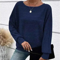 Mirevna™ Strickpullover Mit Strukturierter Optik und Femininem Ausschnitt in Dunkelblau