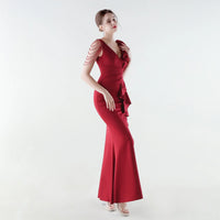 Aurielle™ Kleid mit Verziertem Schulterdesign und Premium-Verarbeitung in Bordeaux