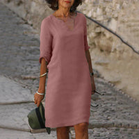 V-Ausschnitt Kleid für Frauen | Midi in Rosa