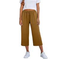 Lisia™ Pantacourt-Hose Aus Baumwoll-Leinen Mit Elastischem Bund Und Verstellbarem Kordelzug in Kaffeebraun