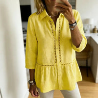 Fiorelly™ Bluse Mit Klassischem Kragen, Cut-Out-Details Und Weitem Saum in Gelb