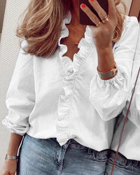 Katharina | Damen Elegante Wickelbluse Mit Rüschenbesatz in Weiß