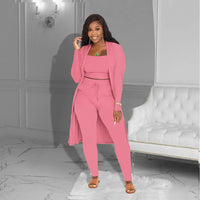 Velmira™-Set mit Kurz Geschnittenem Oberteil, eng Anliegender Hose und Locker Fallendem Cardigan in Pink