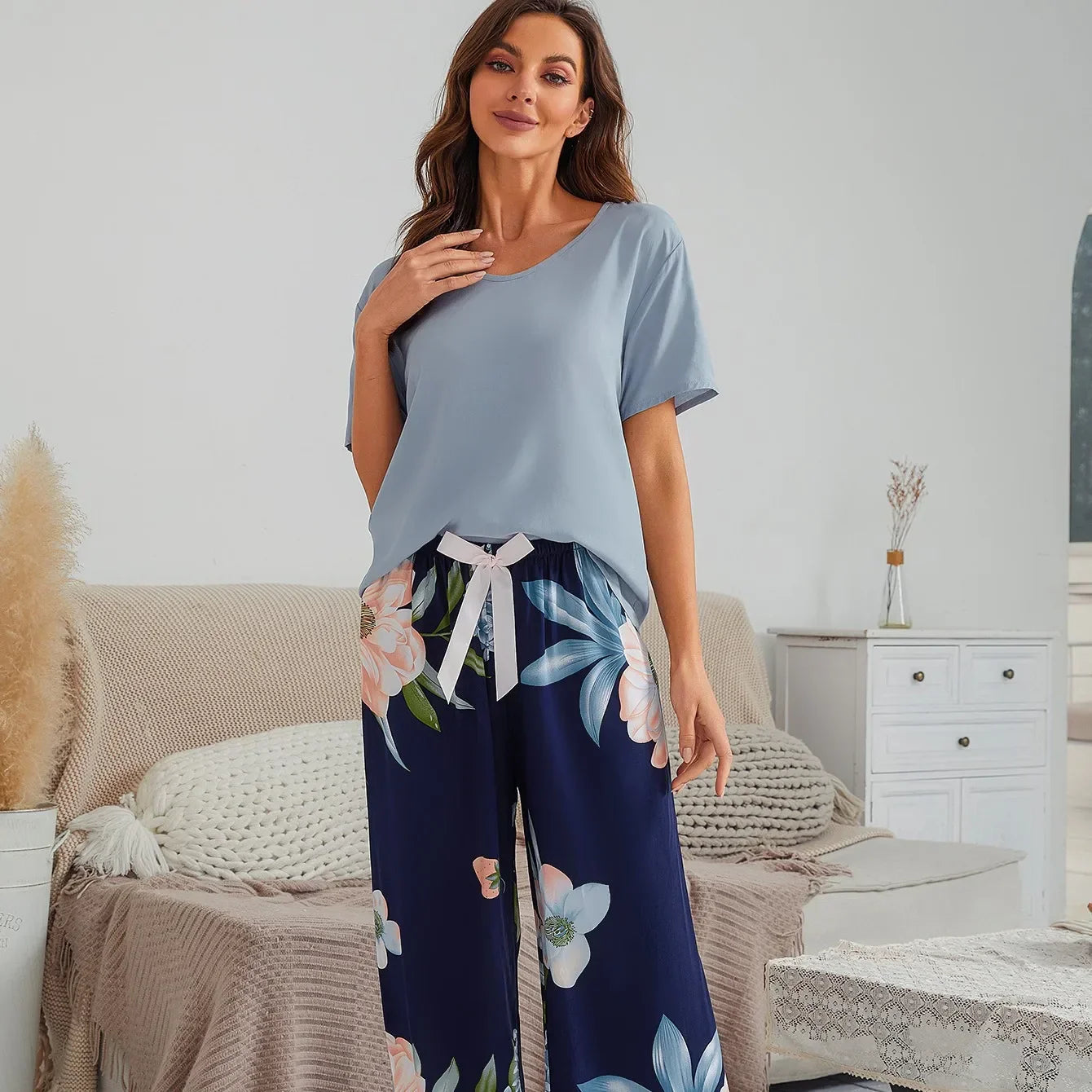 Embe- Sommer Lounge-Set mit Kurzem Oberteil und Langer Hose für Damen