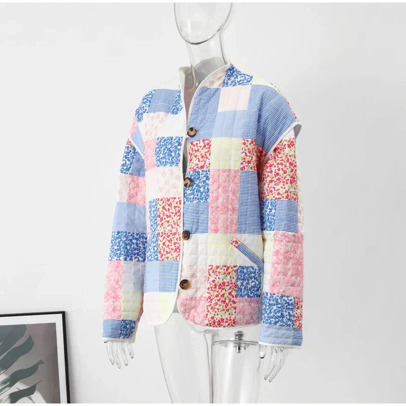 Harpij | Gewatteertes Patchwork-Jacke mit Blumen- und Gingham-Prints