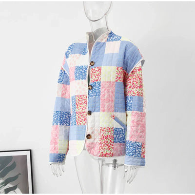 Harpij | Gewatteertes Patchwork-Jacke mit Blumen- und Gingham-Prints