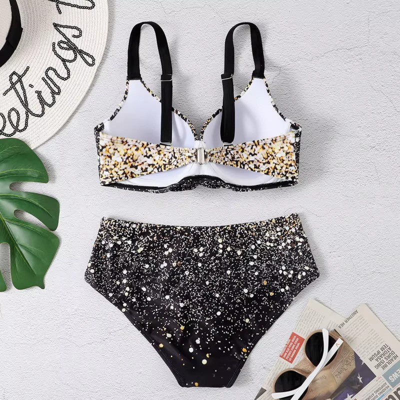 Damen Bikini Set zweiteilig mit High Waist und Grafikmuster