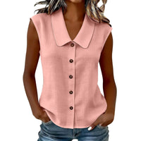 Celinea™ Baumwoll-Leinen-Bluse Mit Elegantem Kragen Und Vorderen Knöpfen in Pink