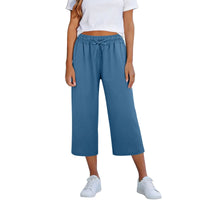Lisia™ Pantacourt-Hose Aus Baumwoll-Leinen Mit Elastischem Bund Und Verstellbarem Kordelzug in Blau