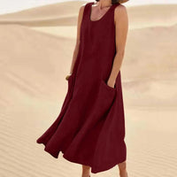 Tina™ - Sommer Leinenkleid in Burgunder