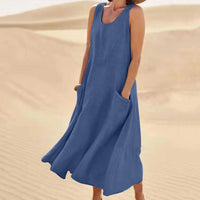Tina™ - Sommer Leinenkleid in Blau