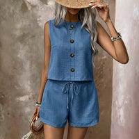 Celestina™ Set Aus Leinen-Baumwoll-Mischung Mit Minimalistischem Design in Blau