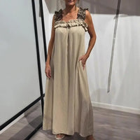 Neapel™ Maxikleid aus leichter Viskose mit Leo-Trägern und lockerem Fall in Khaki