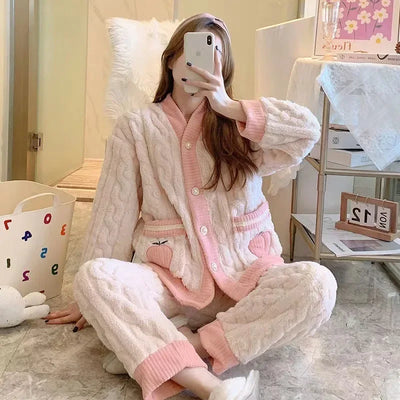 Darline - Samt-Fleece-Pyjama-Set mit Erdbeer-Print für Frauen