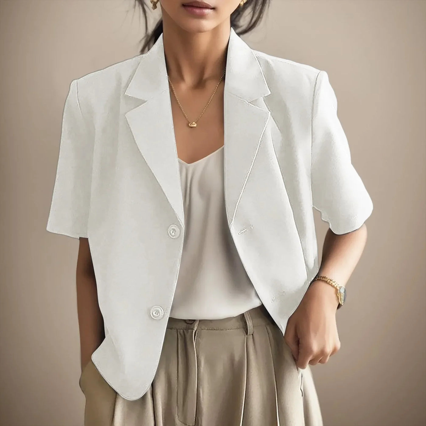 Alona - Blazer Jacke mit Kurzen Ärmeln und Zwei Knöpfen für Frauen