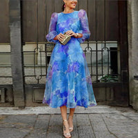 Floriane | Damen Kleid Floral Muster Leicht Feminin Frühling Sommer in Blau