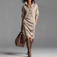 Camryn - Elegantes Langarmkleid in Khaki