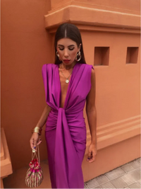 Charlotte | Damen Maxikleid Plisseerock Weit Elegant Festlich Fließend in Fuchsia