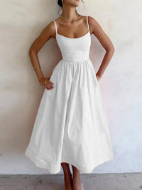 Rosette | Damen A-Linien Kleid Rosa Ärmellos Figurbetont Vintage Feminin in Weiß