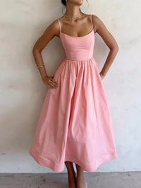 Rosette | Damen A-Linien Kleid Rosa Ärmellos Figurbetont Vintage Feminin in Rosa