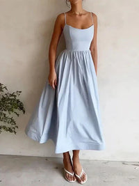 Rosette | Damen A-Linien Kleid Rosa Ärmellos Figurbetont Vintage Feminin in Blau