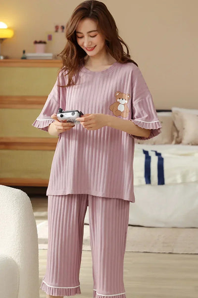 Guinevere- Gemütliches O-Neck Top und Pyjama für Damen