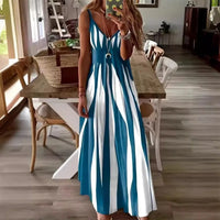 Calenna™ Kleid mit Vertikalen Streifen und V-Ausschnitt in Blau