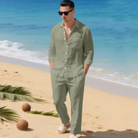 Luca™ Baumwoll-Leinen-Set mit Button-Down-Hemd in Grün