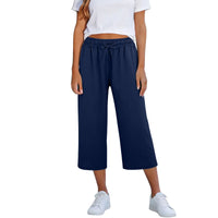 Lisia™ Pantacourt-Hose Aus Baumwoll-Leinen Mit Elastischem Bund Und Verstellbarem Kordelzug in Dunkelblau