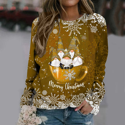 Zorana - Warmer Pullover mit Rundhalsausschnitt und Frohe Weihnachten Druck für Frauen