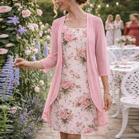 Lorenza™ Set Mit Geblümtem Kleid Und Leichter Strickjacke in Hellrosa